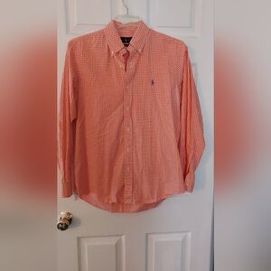 Women's Ralph Lauren Polo button down orange and white plaid shirt Size M